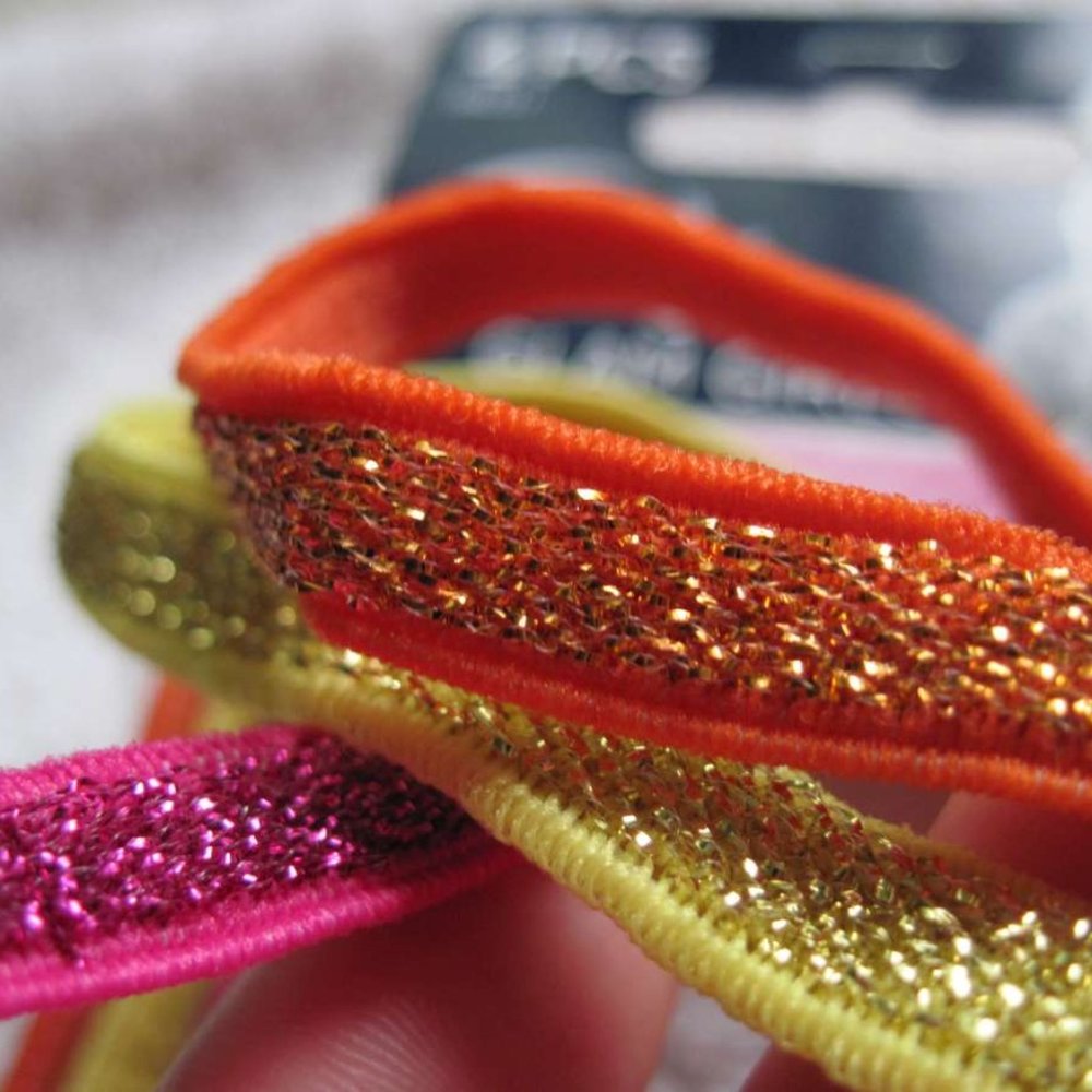 4 Goody Glam Girls Glitter Hair Head Bands Yellow Orange Pink Mylar Tinsel Weave